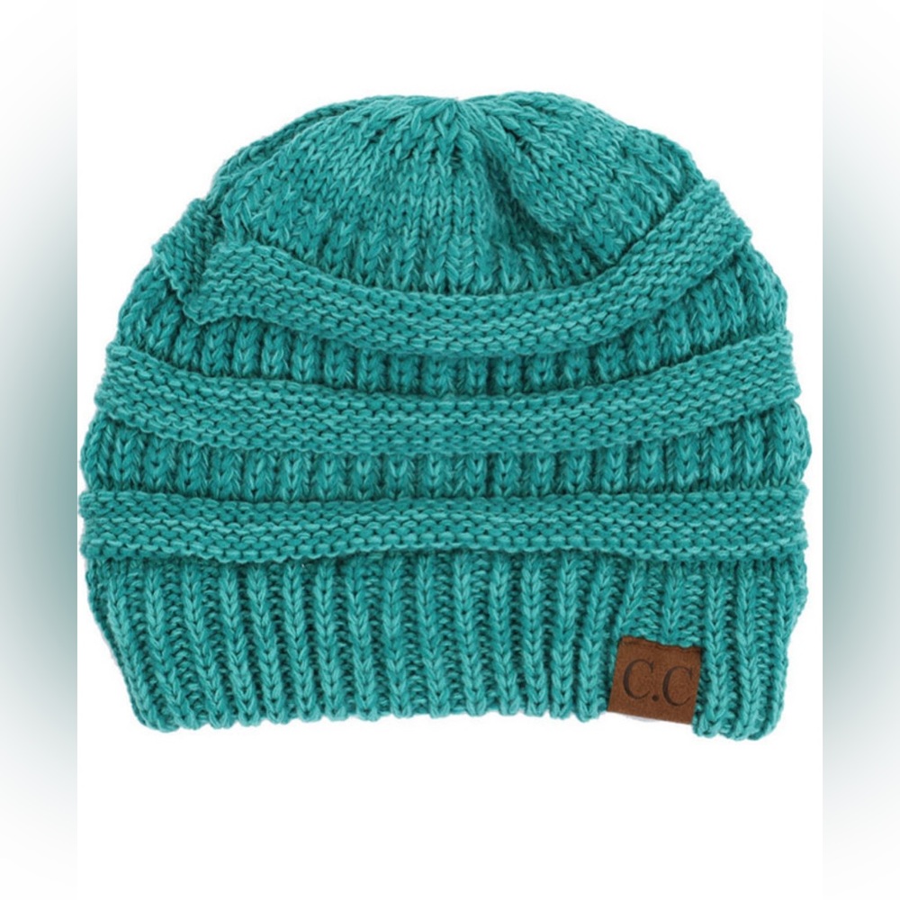 C.C Unisex Soft Stretch Cable Knit Beanie - Two Tone Teal - BNWT